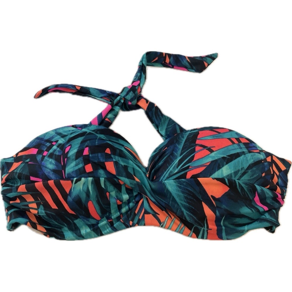 Victoria's Secret PINK Size Medium Bikini Top Tropical Multi Color Swimsuit EUC!